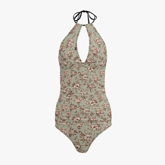 Vampire Art Retro Halter Two-Piece Tankini Swimsuit - Mint Green Vintage Florals