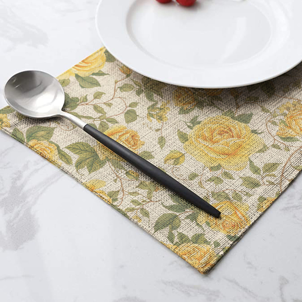 Vampire Art Retro Linen Placemats - Yellow Roses Floral