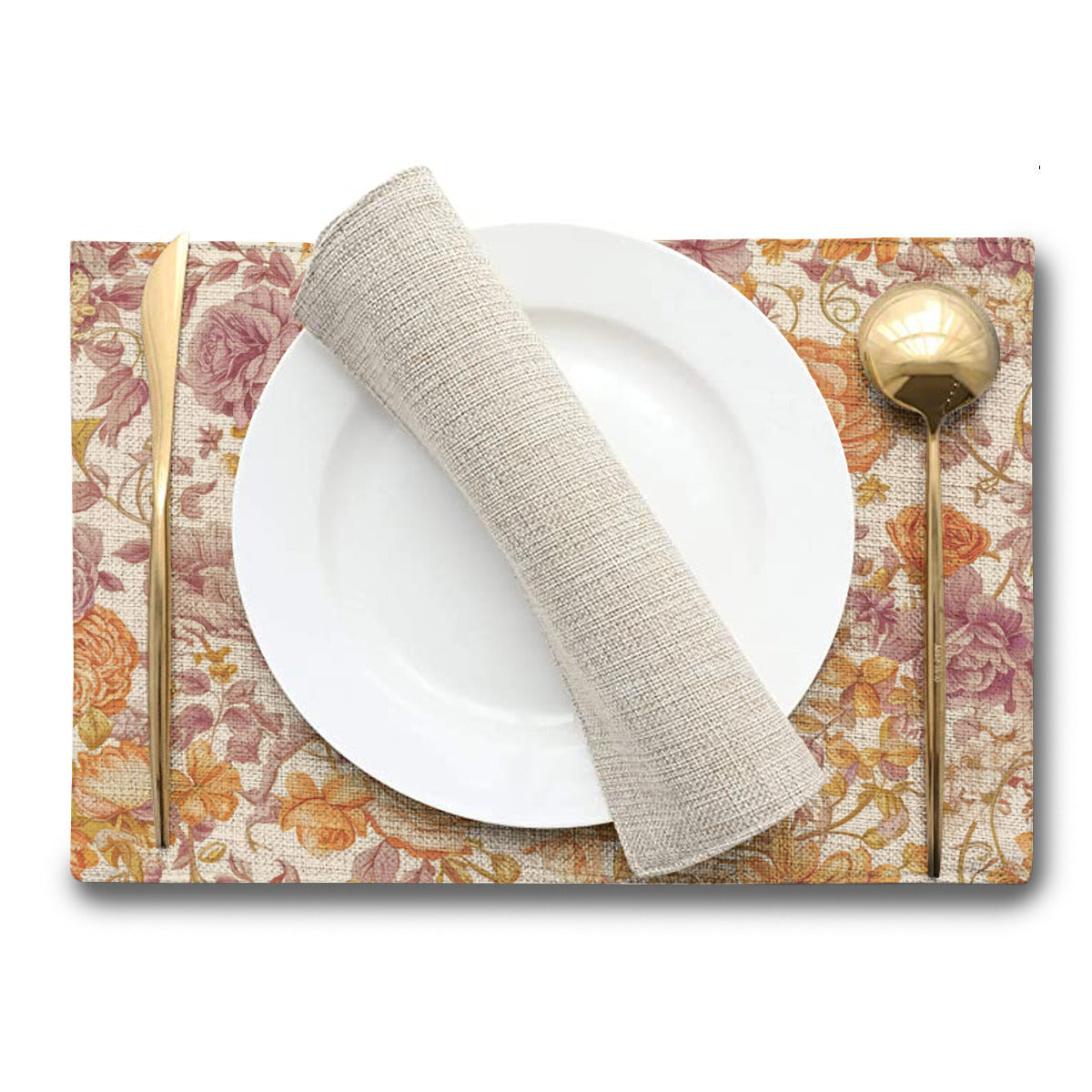 Vampire Art Retro Linen Placemats - Delicate Florals in Orange and Lilac