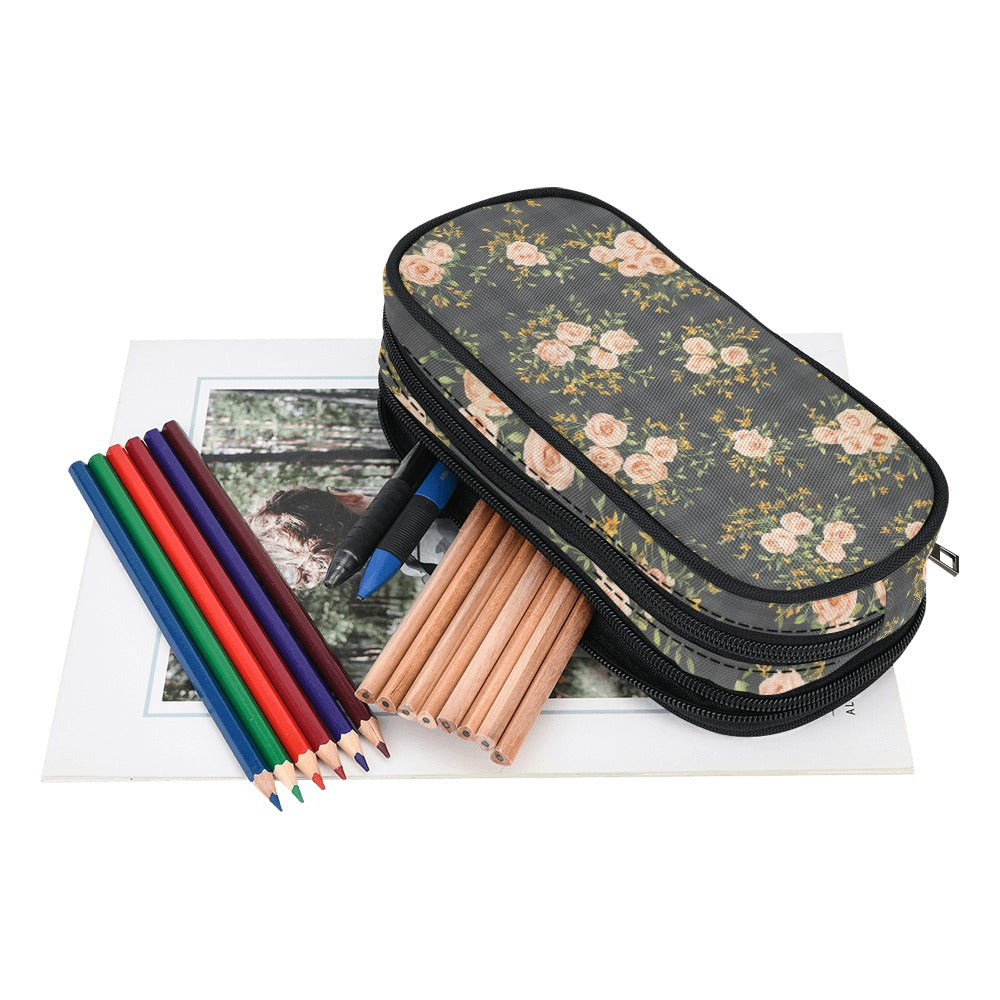 Vampire Art Studio Caddy: Deluxe Pencil Pouch - Black Gingham with Roses