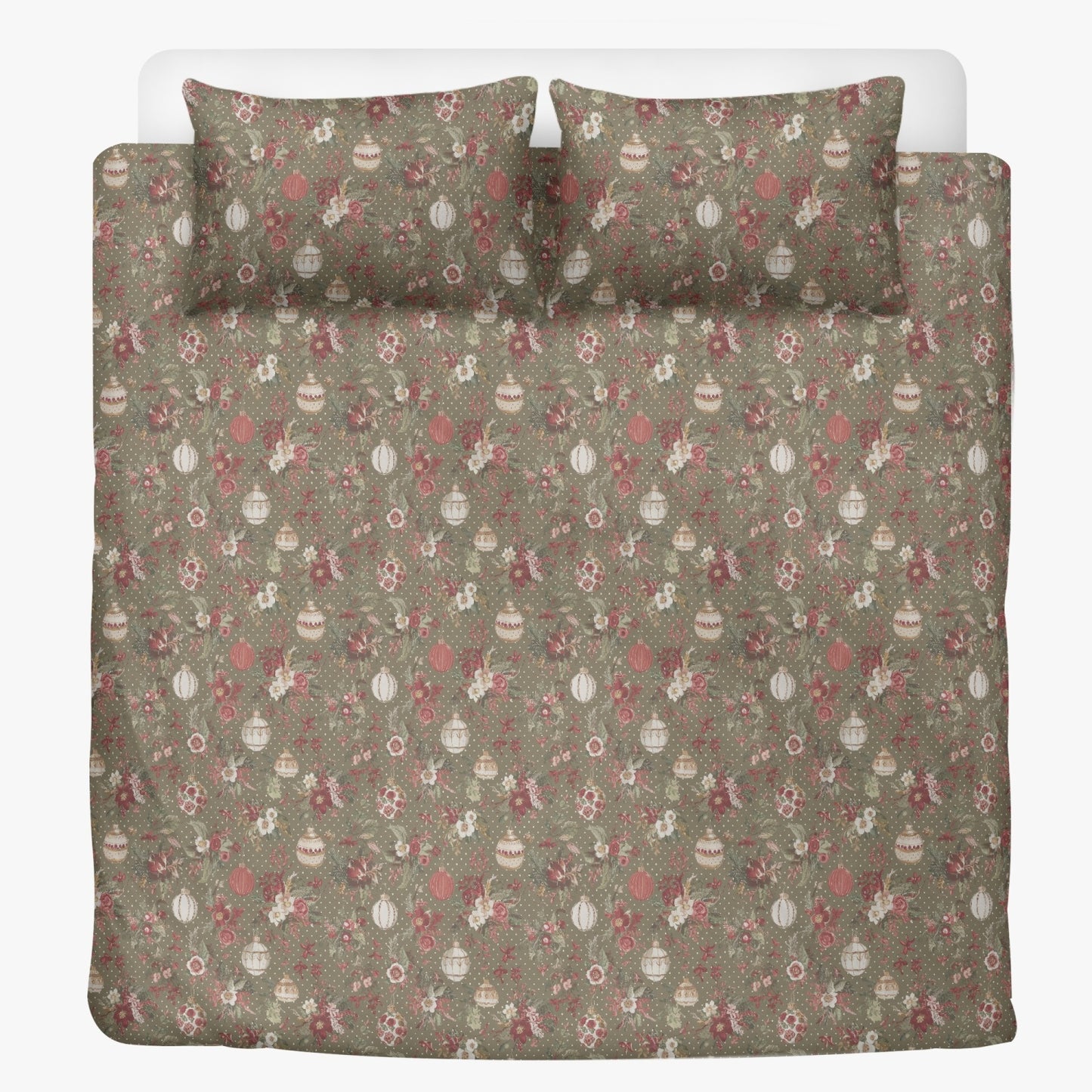 Vampire Art 3-Piece Retro Polyester Bedding Set - Khaki Christmas Pattern