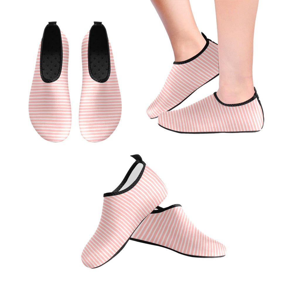 Vampire Art Retro Kid's Barefoot Aqua Shoes - White and Pink Stripy