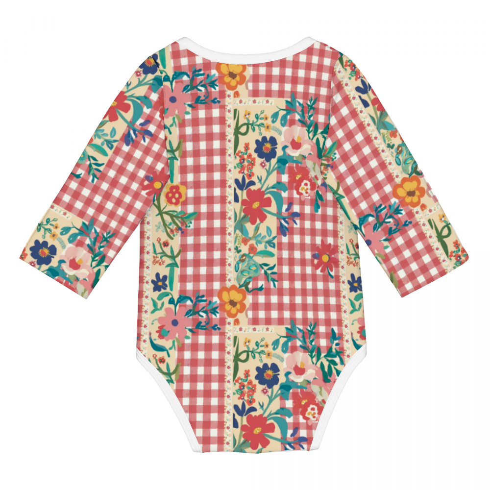 Vampire Art Retro Baby Cotton One-Piece - Red Floral Gingham