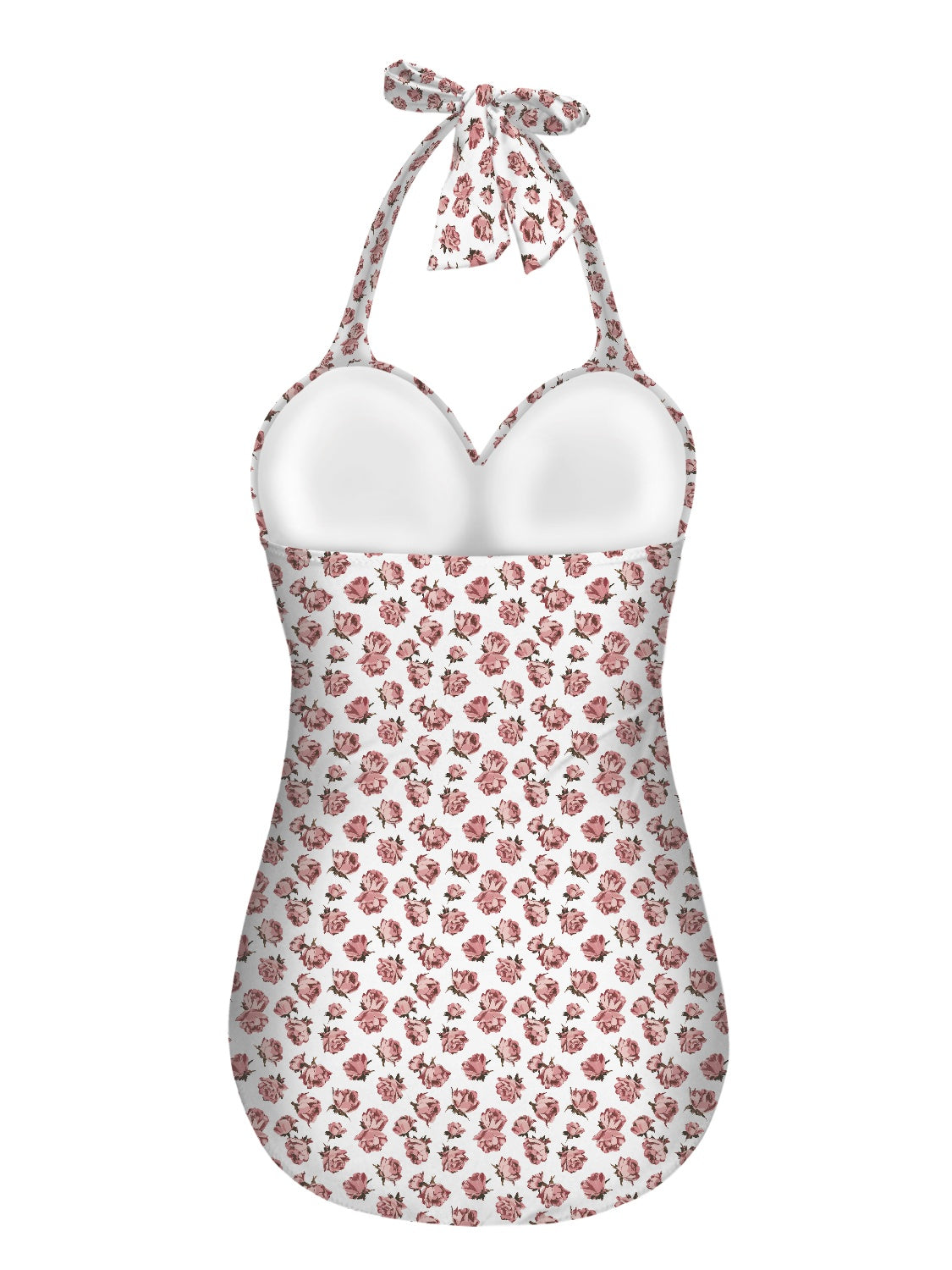 Vampire Art Vintage Chic Halter Neck One-Piece Swimsuit - Pink Roses in White