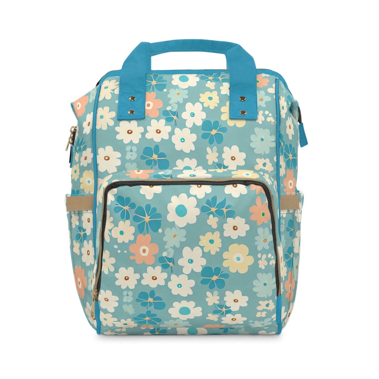 Vampire Art Multifunctional Baby Diaper Backpack Changing Bag - Seventies Flowers Blue