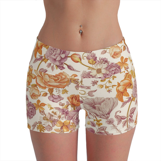 Vampire Art Retro Yoga Cycling Sports Shorts - Delicate Florals