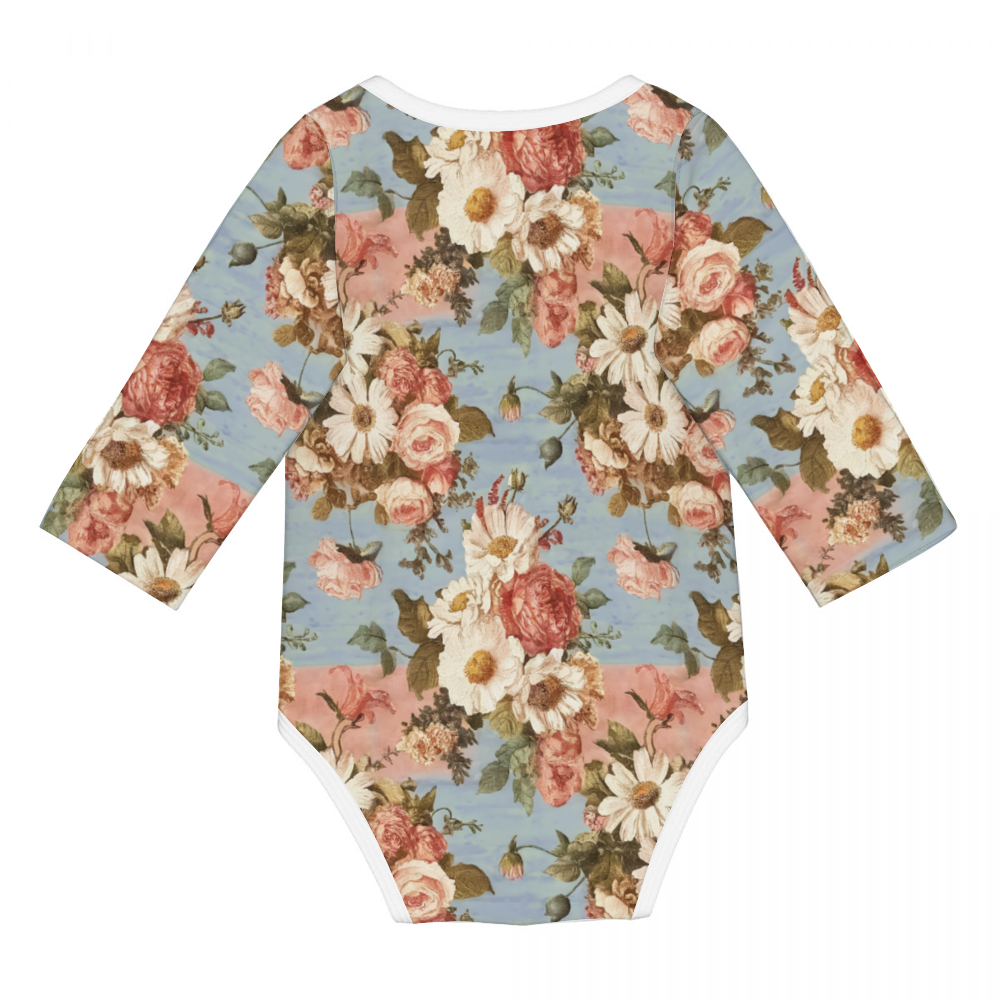 Vampire Art Retro Baby Cotton One-Piece - Vintage Florals in Blue