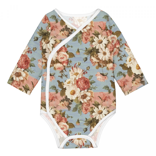 Vampire Art Retro Baby Cotton One-Piece - Vintage Florals in Blue