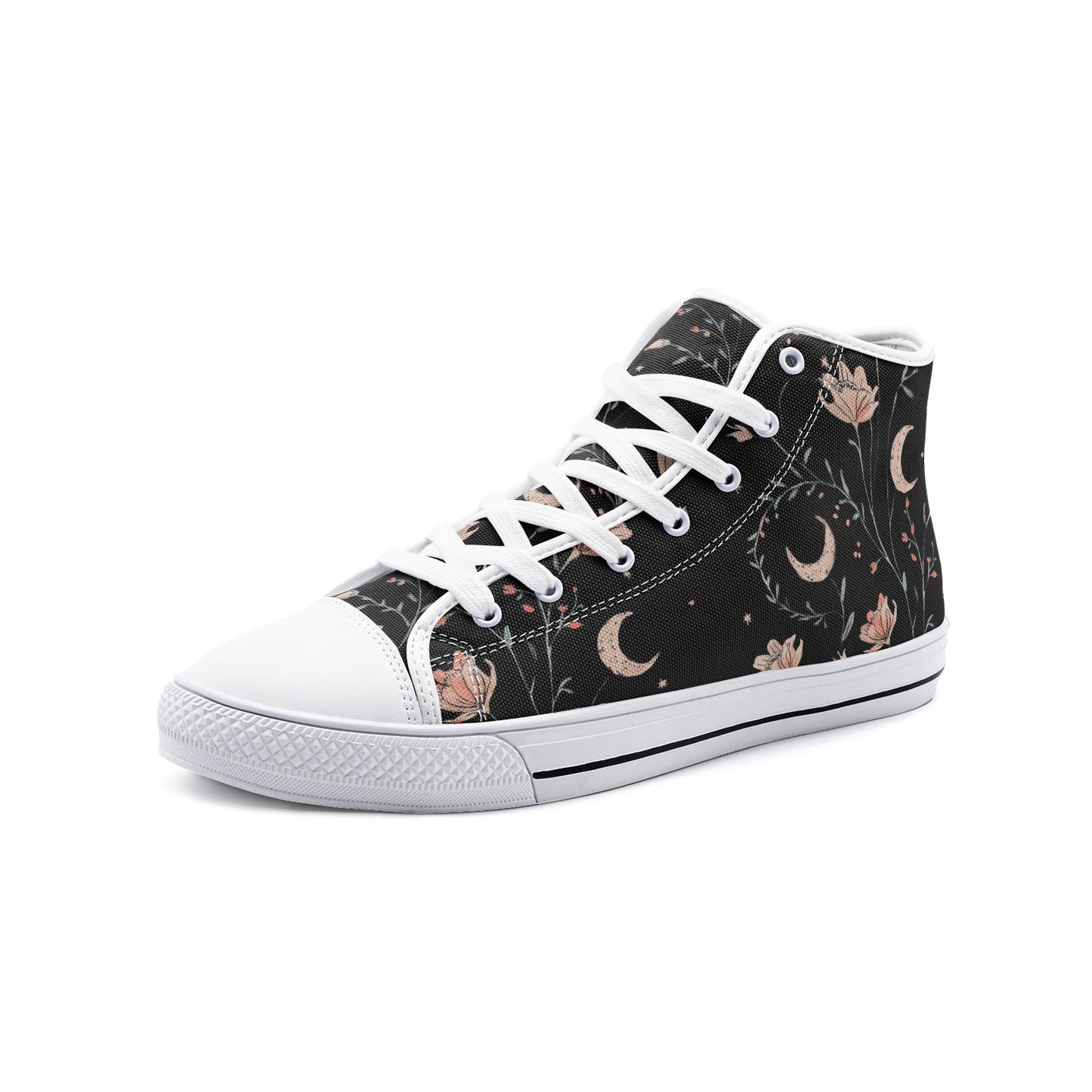 Vampire Art Whimsigoth Unisex High Top Canvas Shoes - Moon - Available in Black or White