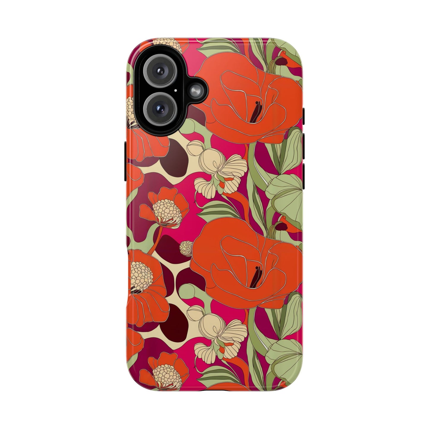 Vampire Art Vintage and Edgy iPhone 16 Tough Case - Retro Surf Exotic Flowers