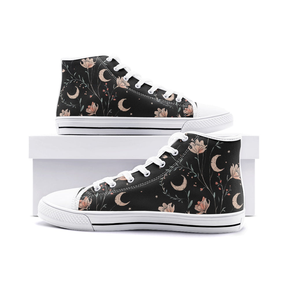 Vampire Art Whimsigoth Unisex High Top Canvas Shoes - Moon - Available in Black or White