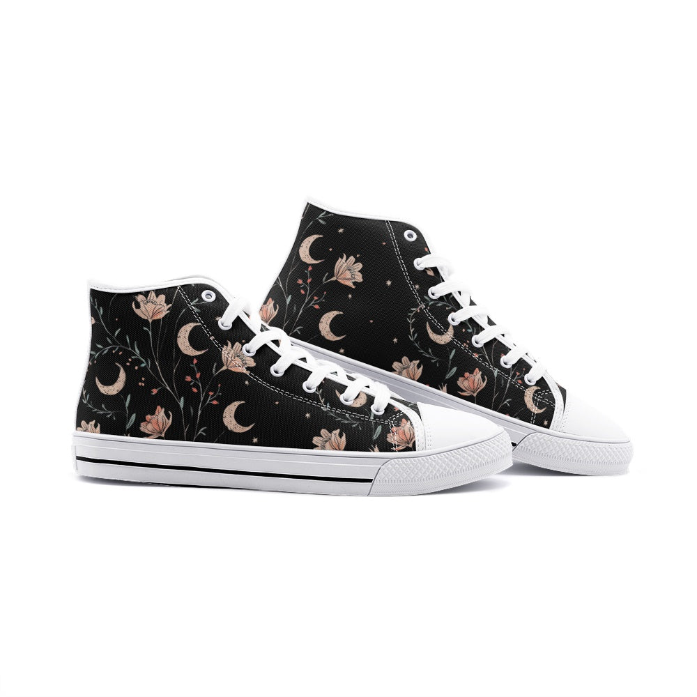 Vampire Art Whimsigoth Unisex High Top Canvas Shoes - Moon - Available in Black or White