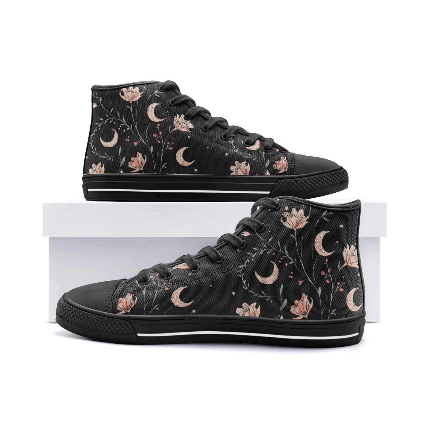 Vampire Art Whimsigoth Unisex High Top Canvas Shoes - Moon - Available in Black or White