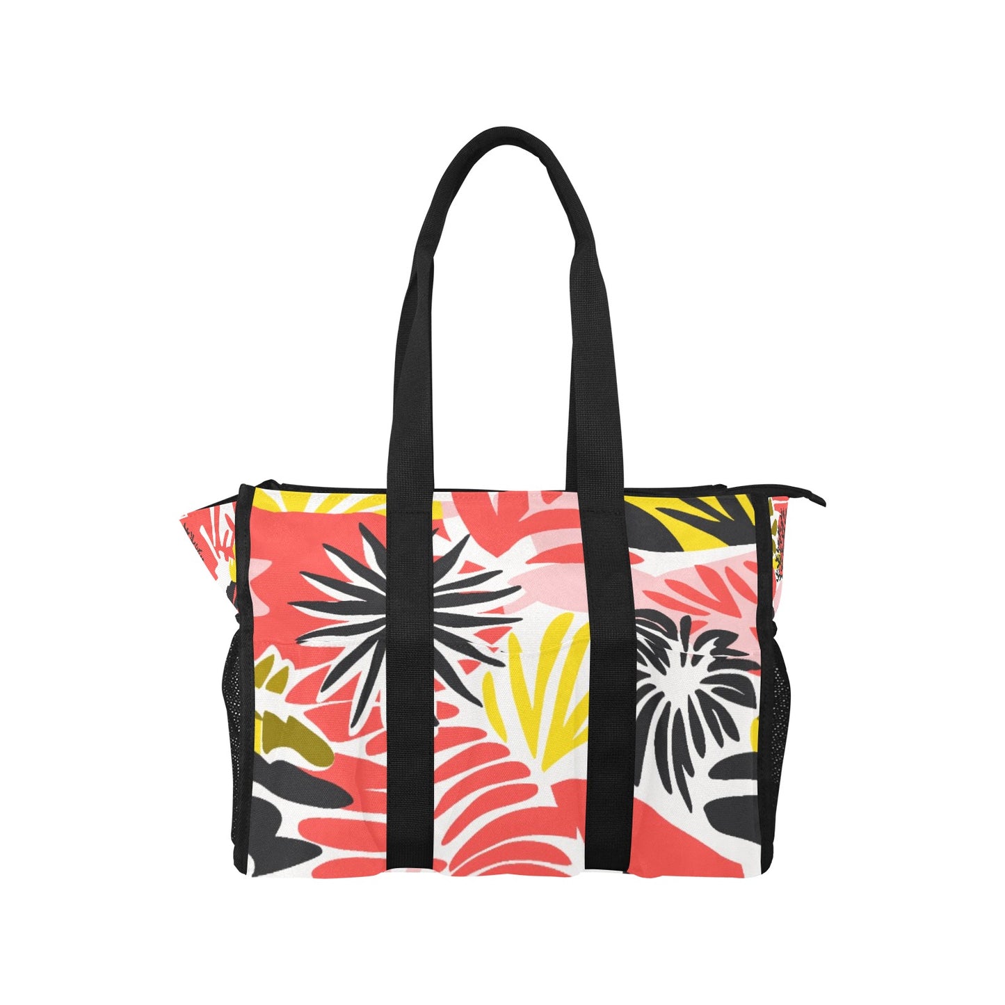 Vampire Art Retro Large Multi-pocket Beach Bag - Bold Sixties Florals with Coral Pink