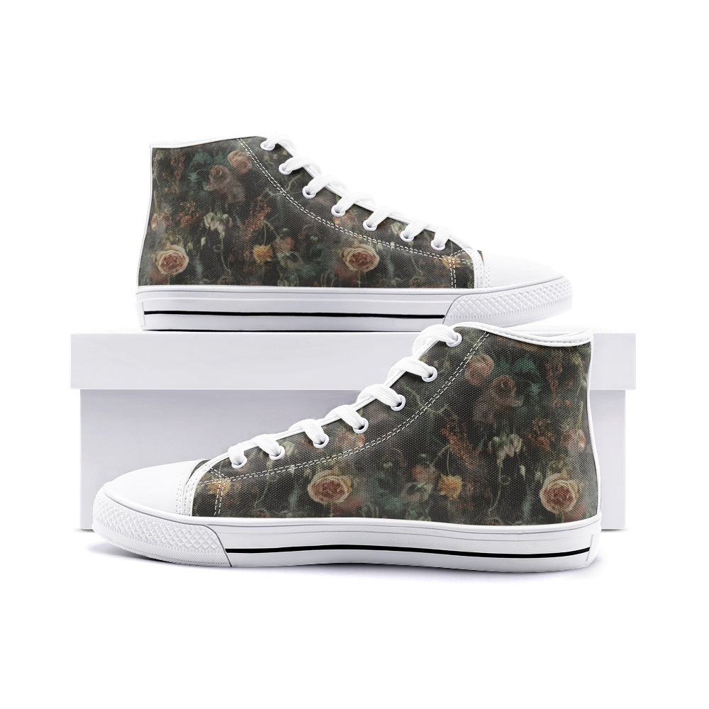 Vampire Art Whimsigoth Unisex High Top Canvas Shoes - Grunge Roses - Available in Black or White