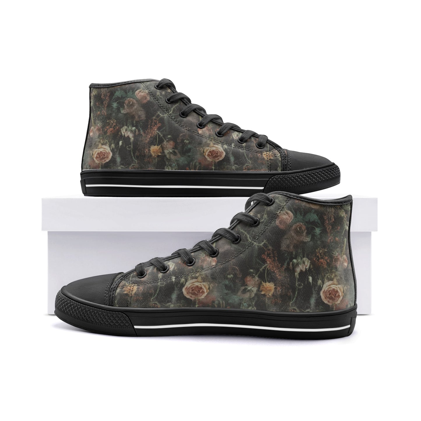 Vampire Art Whimsigoth Unisex High Top Canvas Shoes - Grunge Roses - Available in Black or White