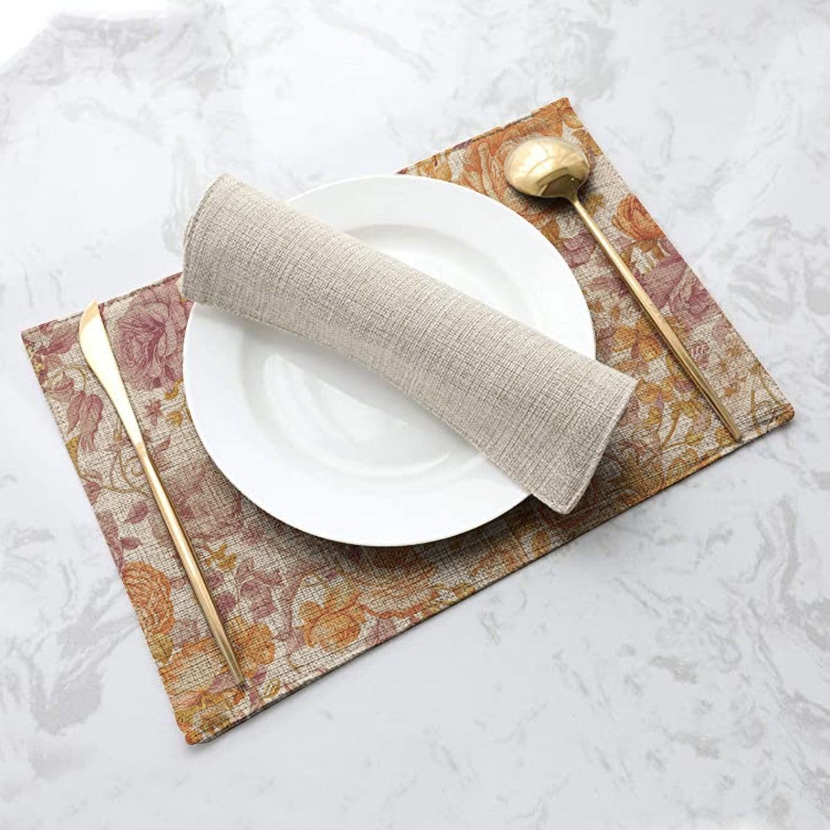 Vampire Art Retro Linen Placemats - Delicate Florals in Orange and Lilac