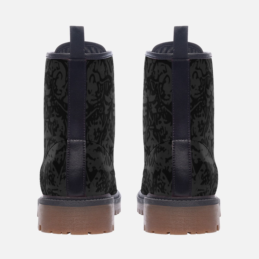 Vampire Art Dark Dream Unisex Vegan Leather Combat Boots - Black Grunge Damask - US Sizes