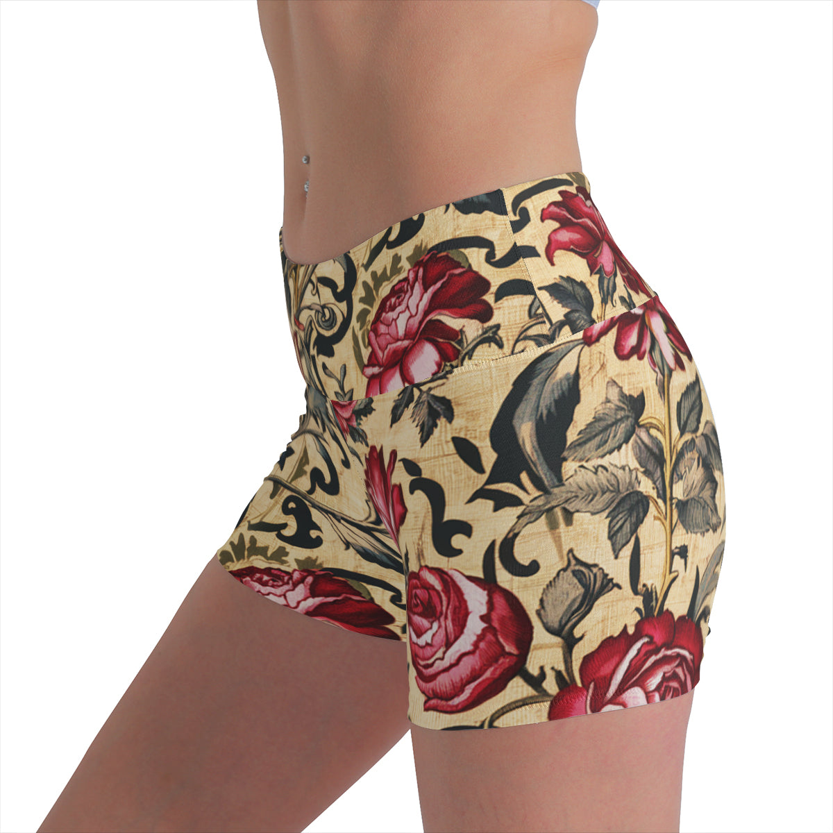 Vampire Art Retro Yoga Cycling Sports Shorts - Victorian Roses