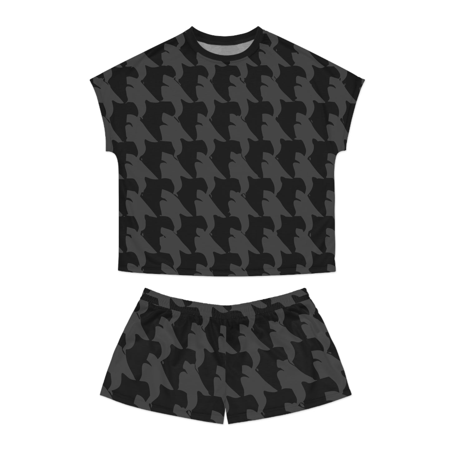 Vampire Art Grunge Houndstooth Black and Charcoal Women's Short Pajama Set Pyjamas