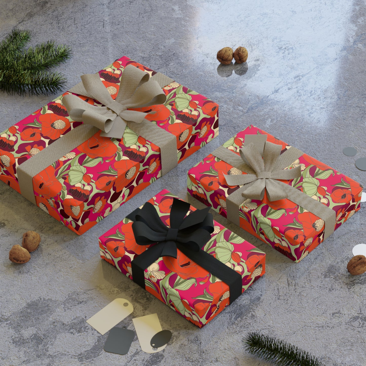 Vampire Art Retro Luxe Eco-Friendly Gift Wrapping Paper Roll (1 pc) - Sixties Flowers - Made in the UK