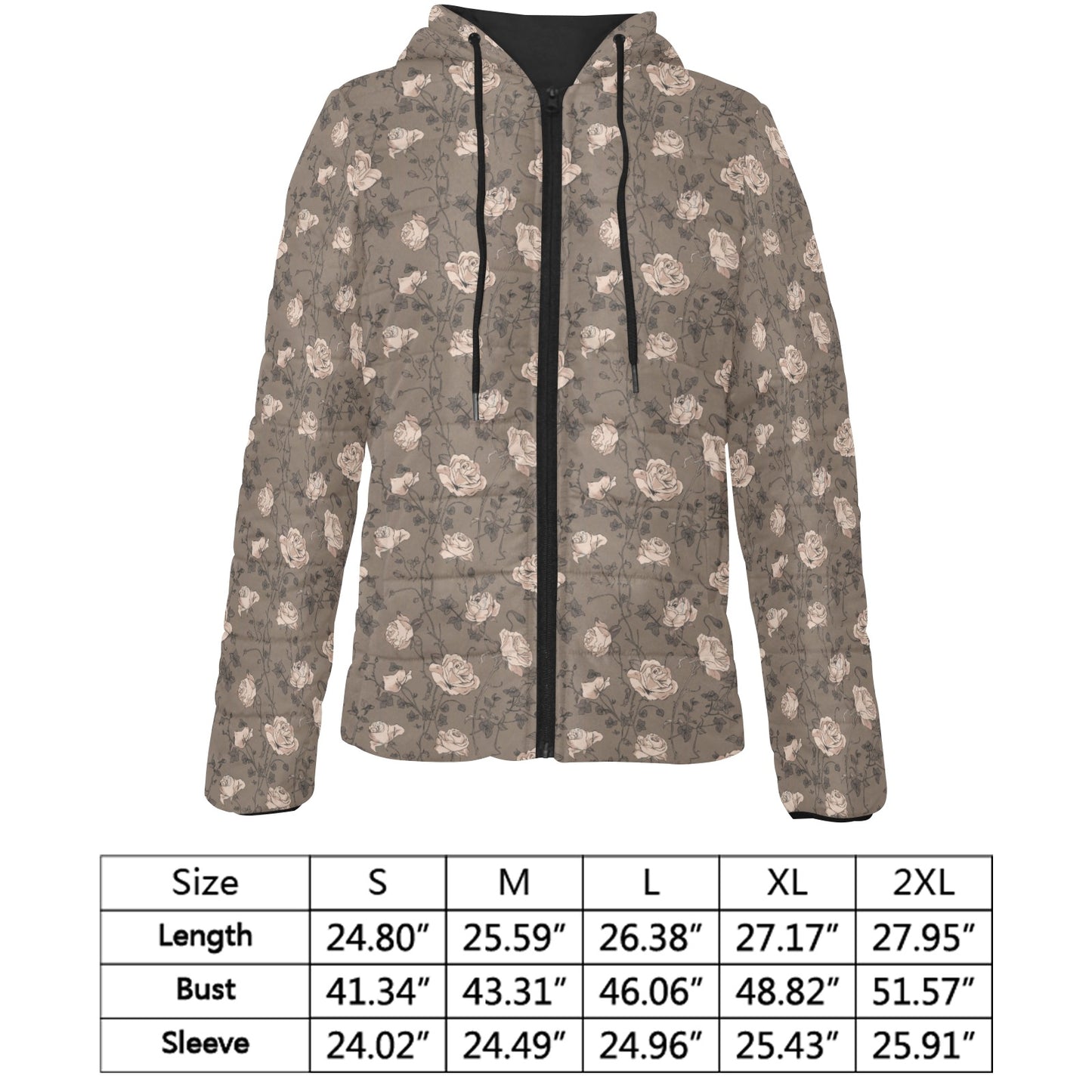 Vampire Art Urban Gothic Women's Padded Hooded Jacket - Floral Taupe