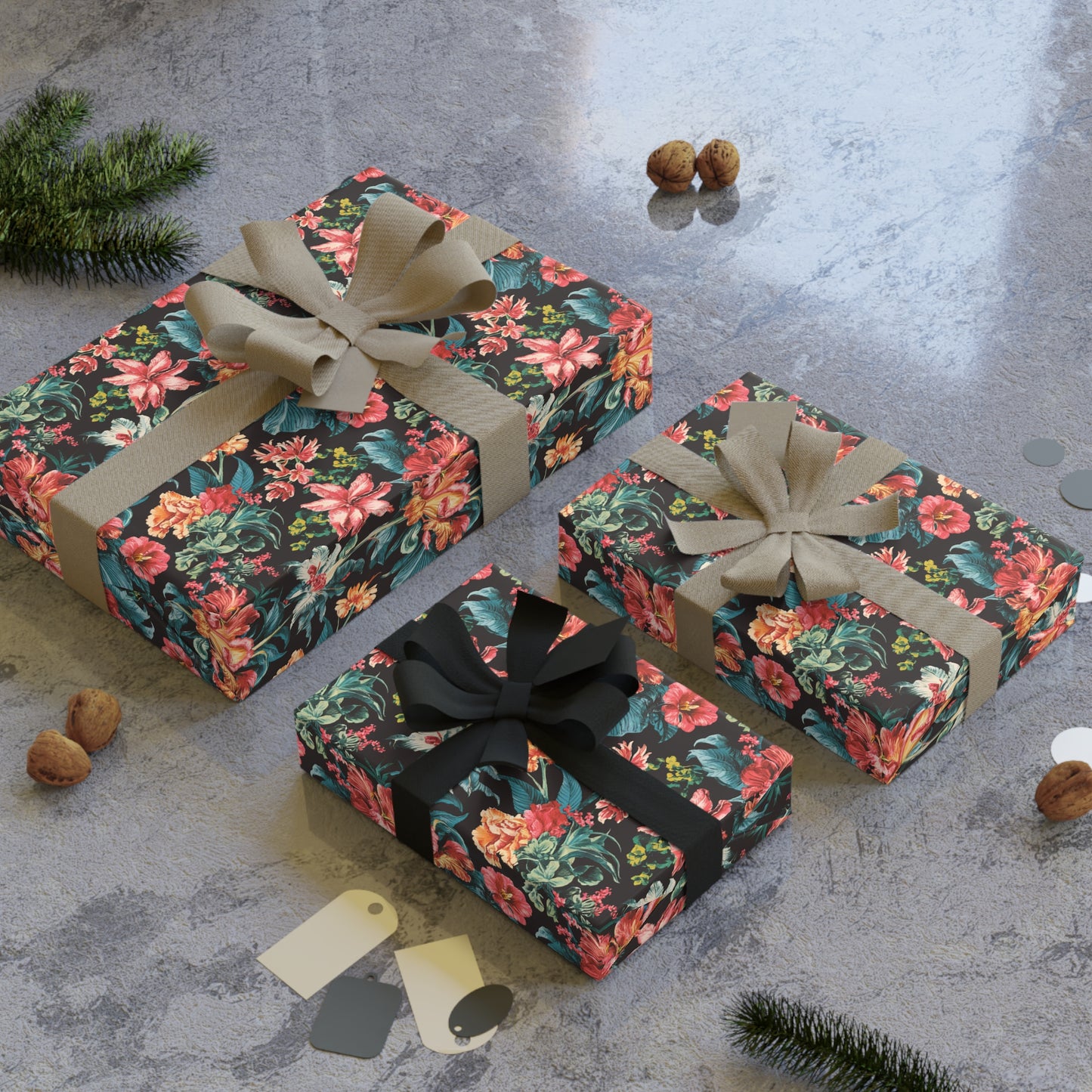 Vampire Art Retro Luxe Eco-Friendly Gift Wrapping Paper Roll (1 pc) - Vintage Surf Flowers - Made in the UK