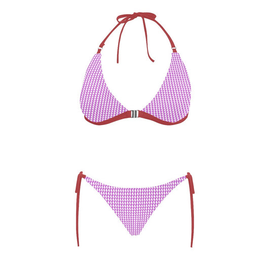 Vampire Art Retro Glam Two-Tone Buckle Halter Bikini Swim Set - Lilac Houndstooth