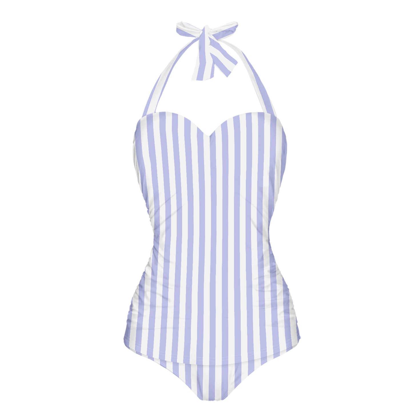 Vampire Art Vintage Chic Halter Neck One-Piece Swimsuit - Blue Mediterranean Stripes