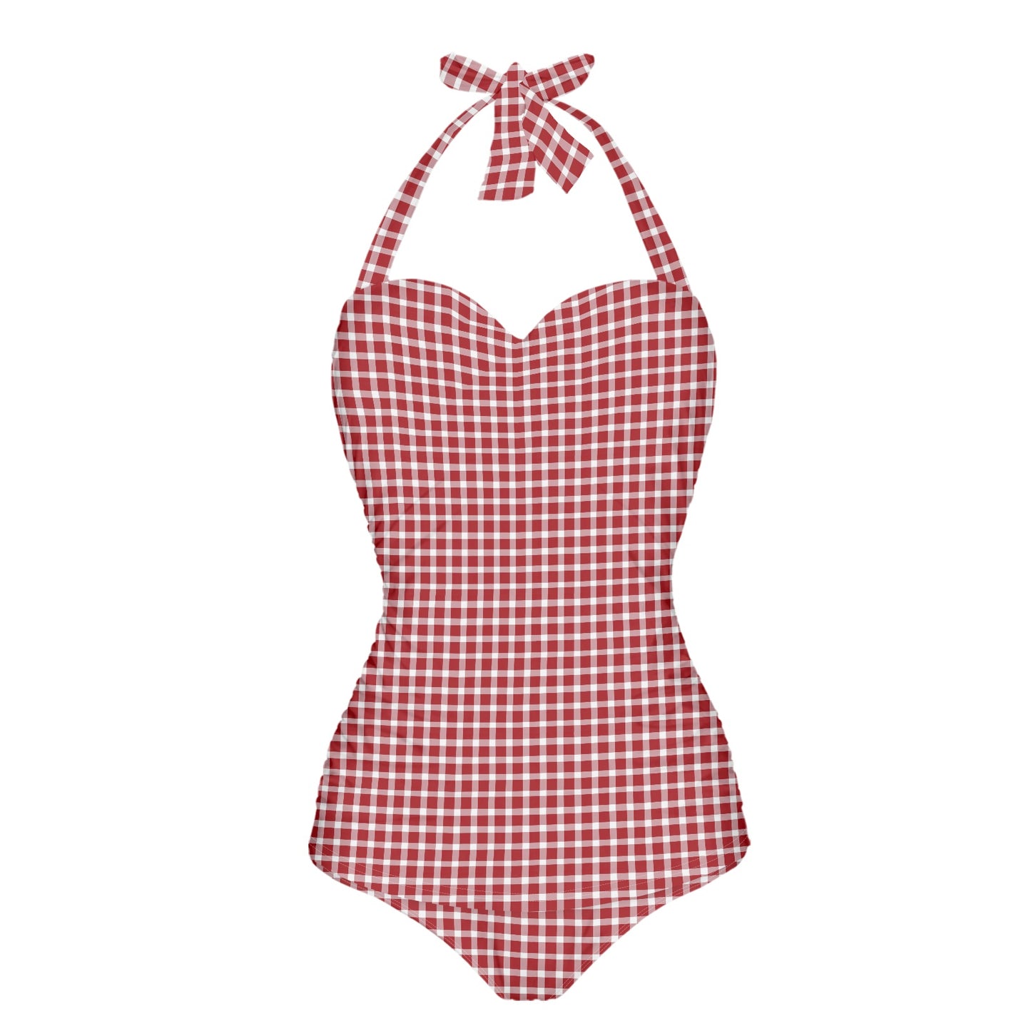 Vampire Art Vintage Chic Halter Neck One-Piece Swimsuit - Red Gingham