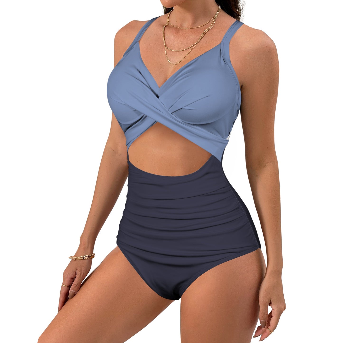 Vampire Art Chic Twist Front Tie Back Swimsuit - Blue