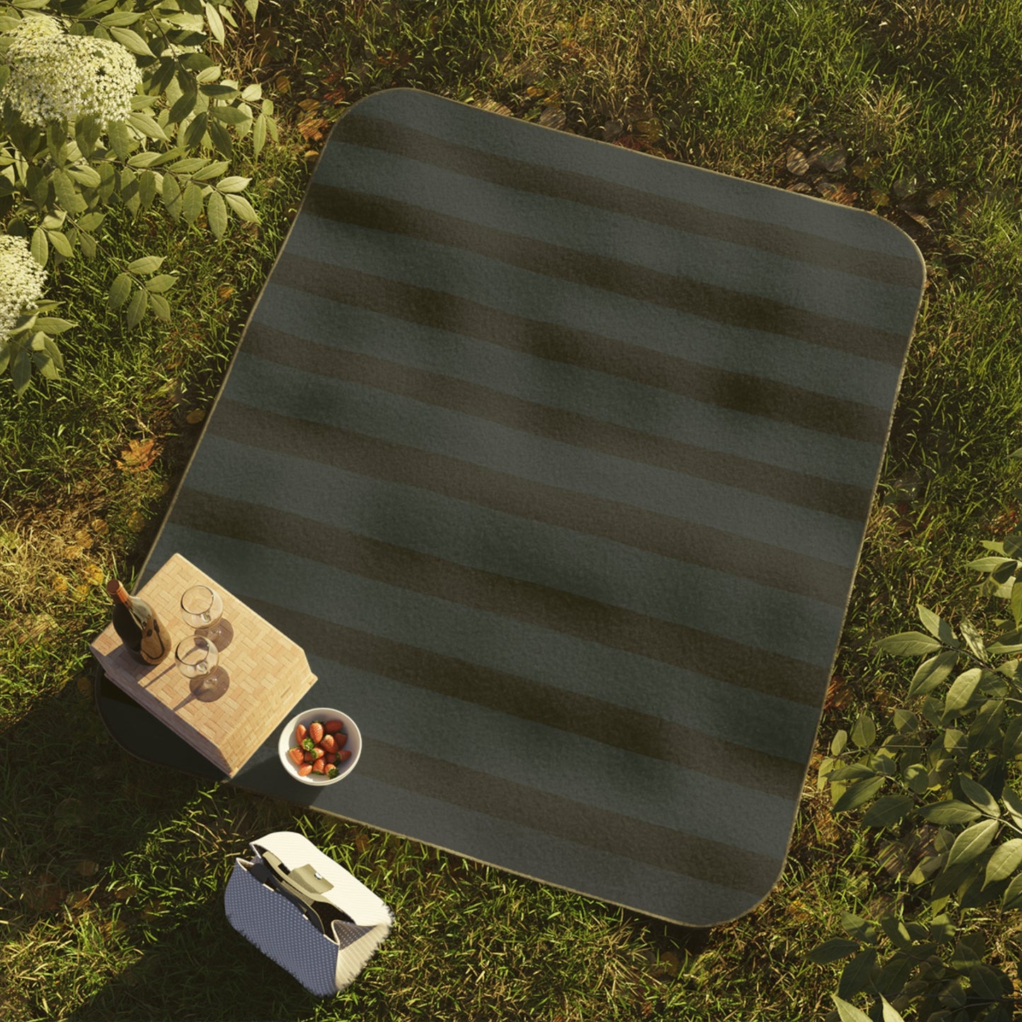 Vampire Art Grunge Goth Emo Stripes in Charcoal Green and Blue Marine Picnic Blanket