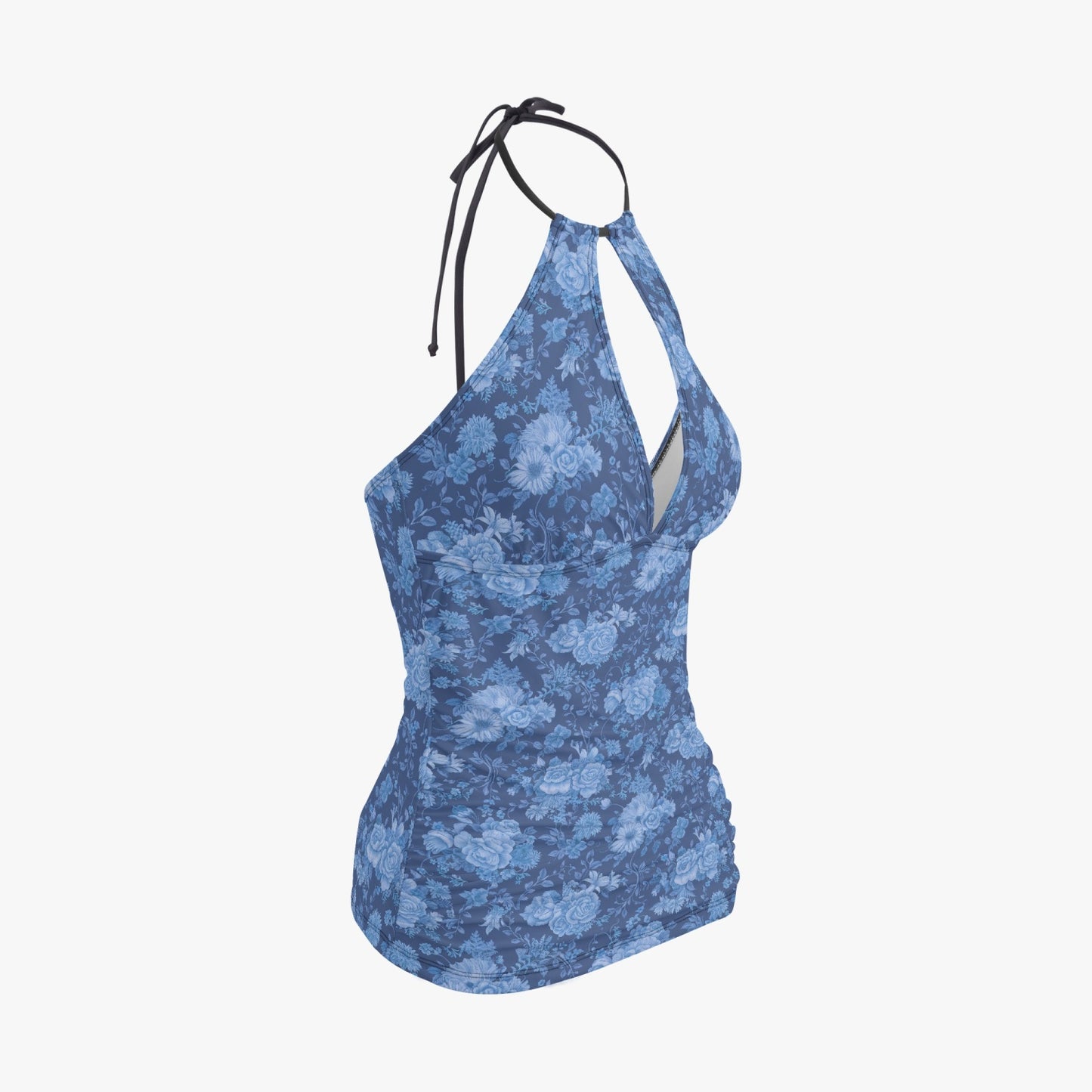 Vampire Art Retro Halter Two-Piece Tankini Swimsuit - Vintage Florals in Deep Blue