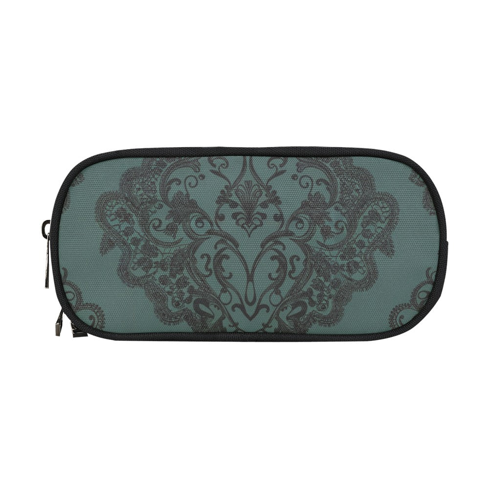 Vampire Art Studio Caddy: Deluxe Pencil Pouch - Goth Lace Print in Teal