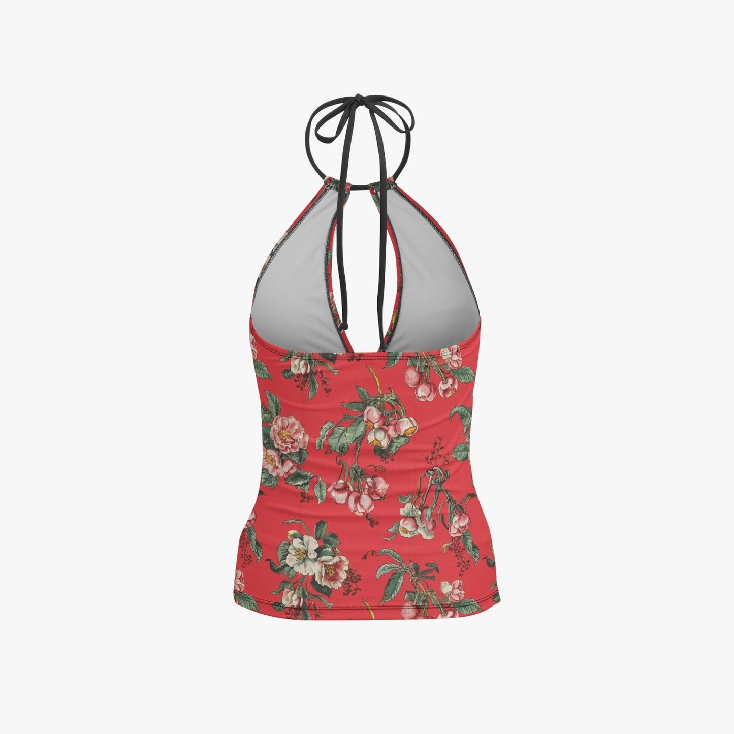 Vampire Art Retro Halter Two-Piece Tankini Swimsuit - Retro Florals in Coral Pink