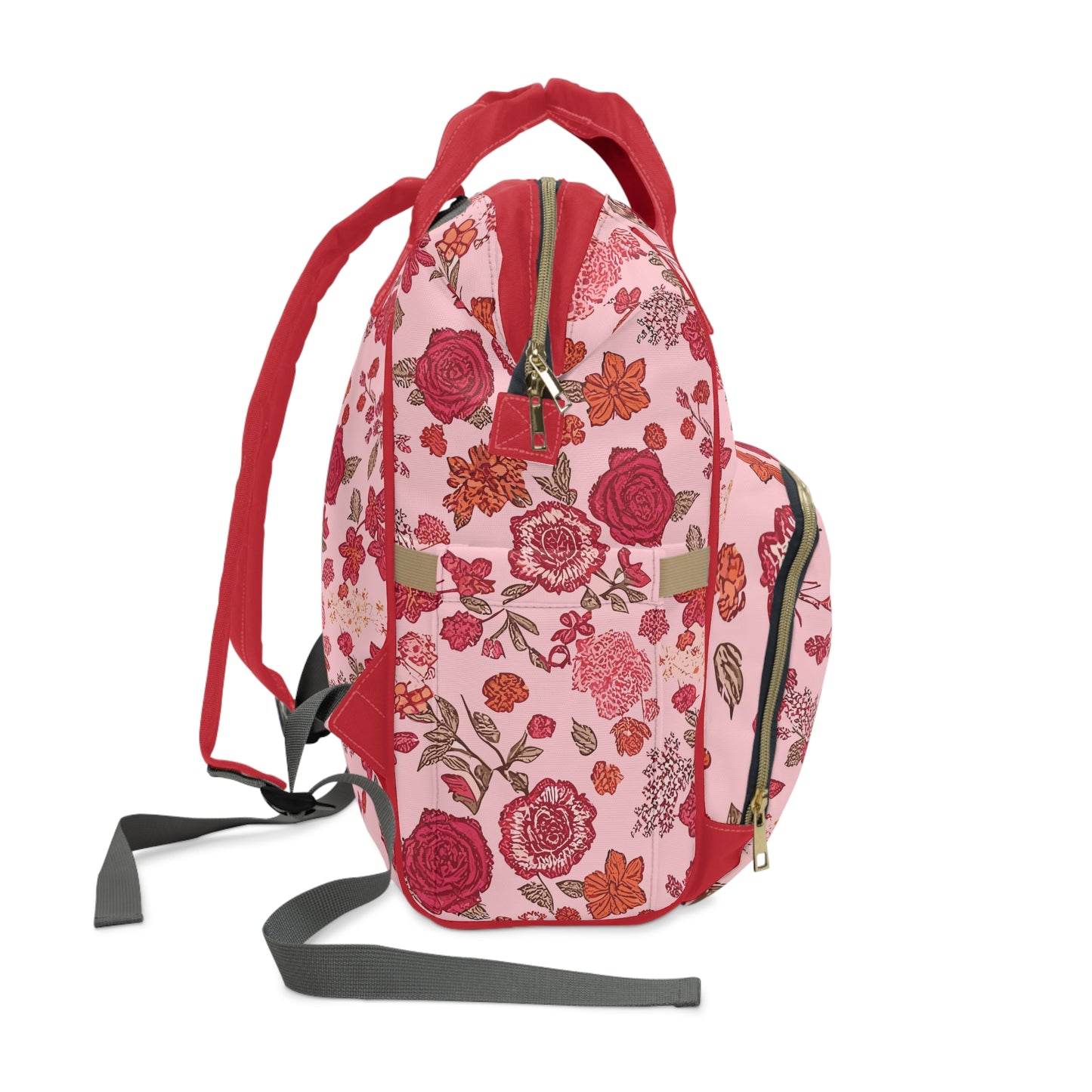 Vampire Art Multifunctional Baby Diaper Backpack Changing Bag - Vintage Cottagecore Floral Red