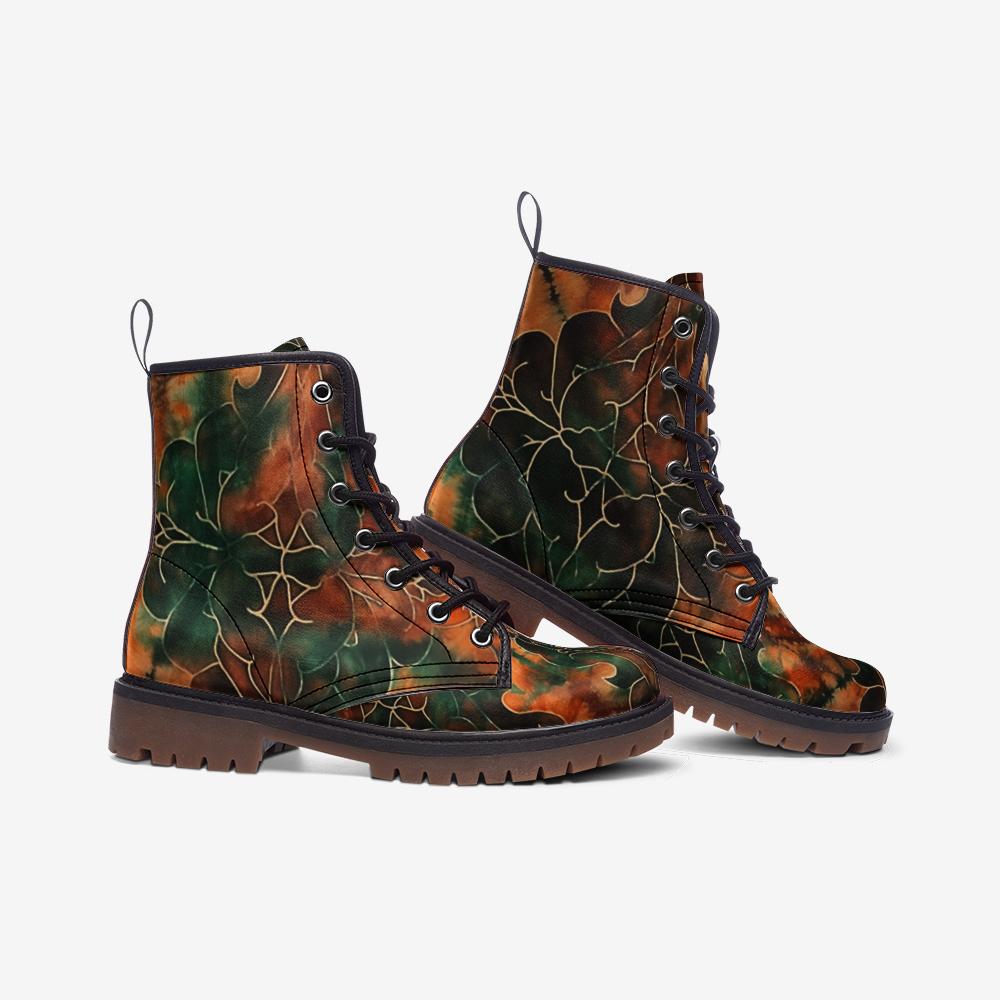 Vampire Art Tie-Dye Hippie Boho Festival Vegan Leather Unisex Combat Boots - Woodland - US sizes