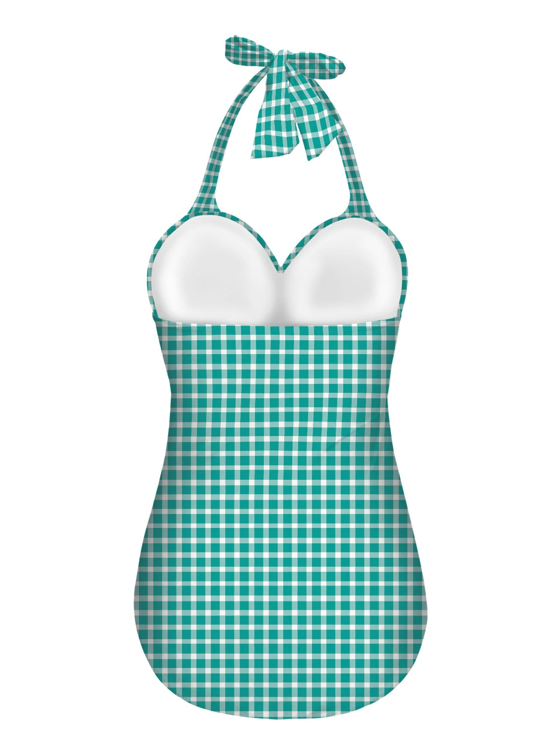 Vampire Art Vintage Chic Halter Neck One-Piece Swimsuit - Aqua Gingham