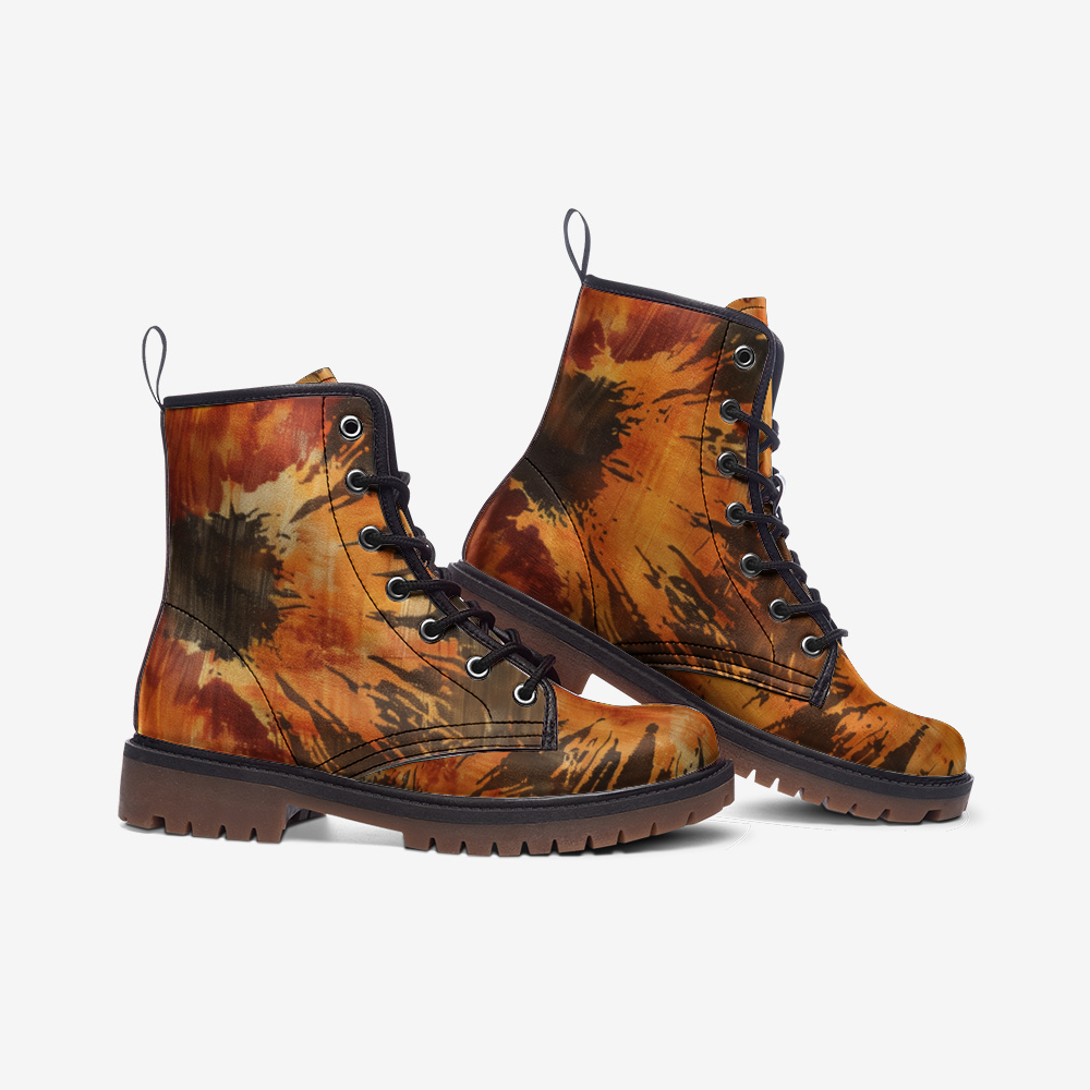 Vampire Art Tie-Dye Hippie Boho Festival Vegan Leather Unisex Combat Boots - Ochre - US sizes