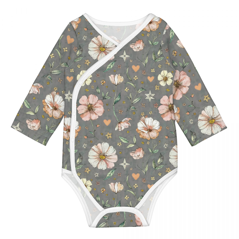 Vampire Art Retro Baby Cotton One-Piece - Vintage Florals in Charcoal