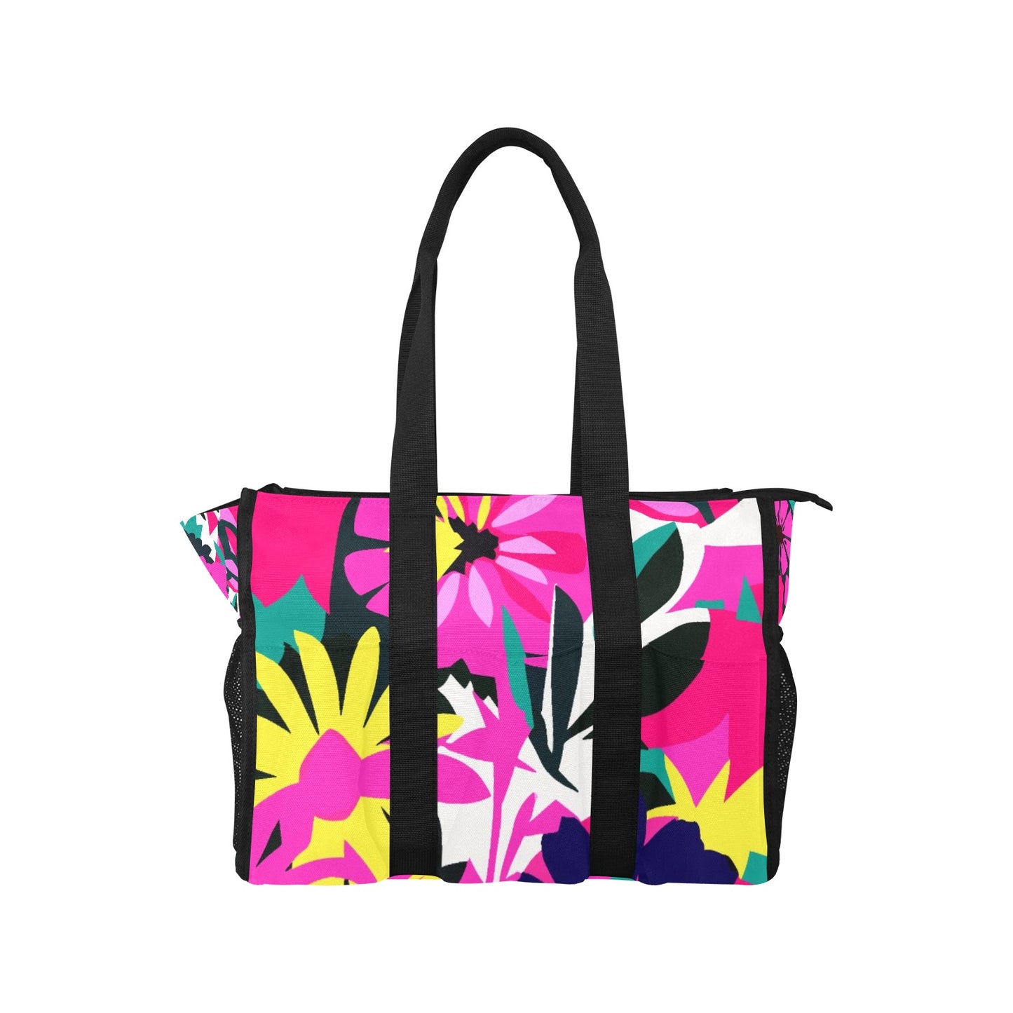 Vampire Art Retro Large Multi-pocket Beach Bag - Bold Sixties Florals in Pink