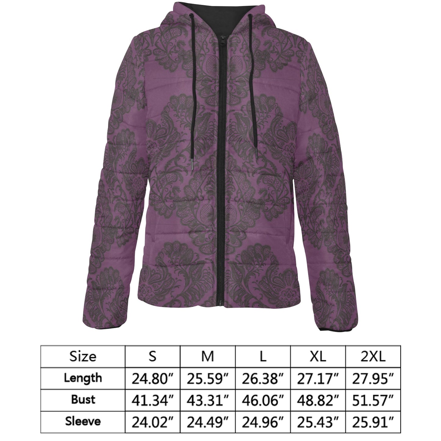 Vampire Art Urban Gothic Women's Padded Hooded Jacket - Purple Lace