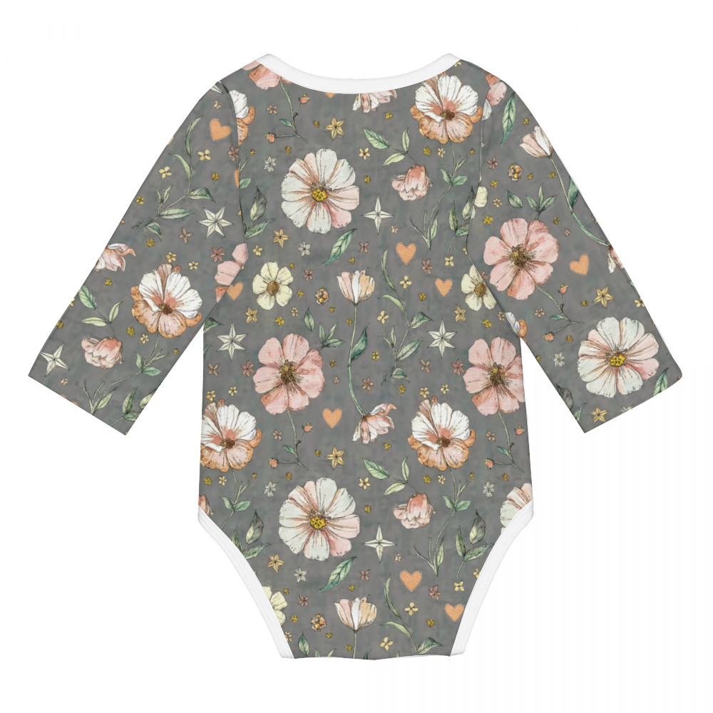 Vampire Art Retro Baby Cotton One-Piece - Vintage Florals in Charcoal