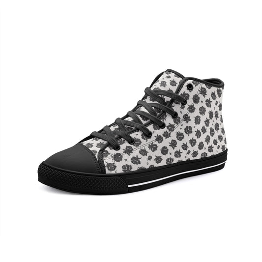 Vampire Art Whimsigoth Unisex High Top Canvas Shoes - Black Roses - Available in Black or White