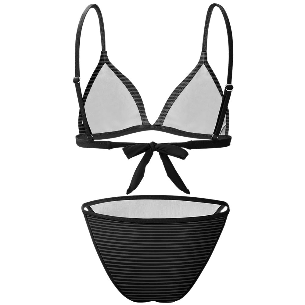 Vampire Art Retro 2-Piece Glam Bikini Swimsuit - Black Stripy