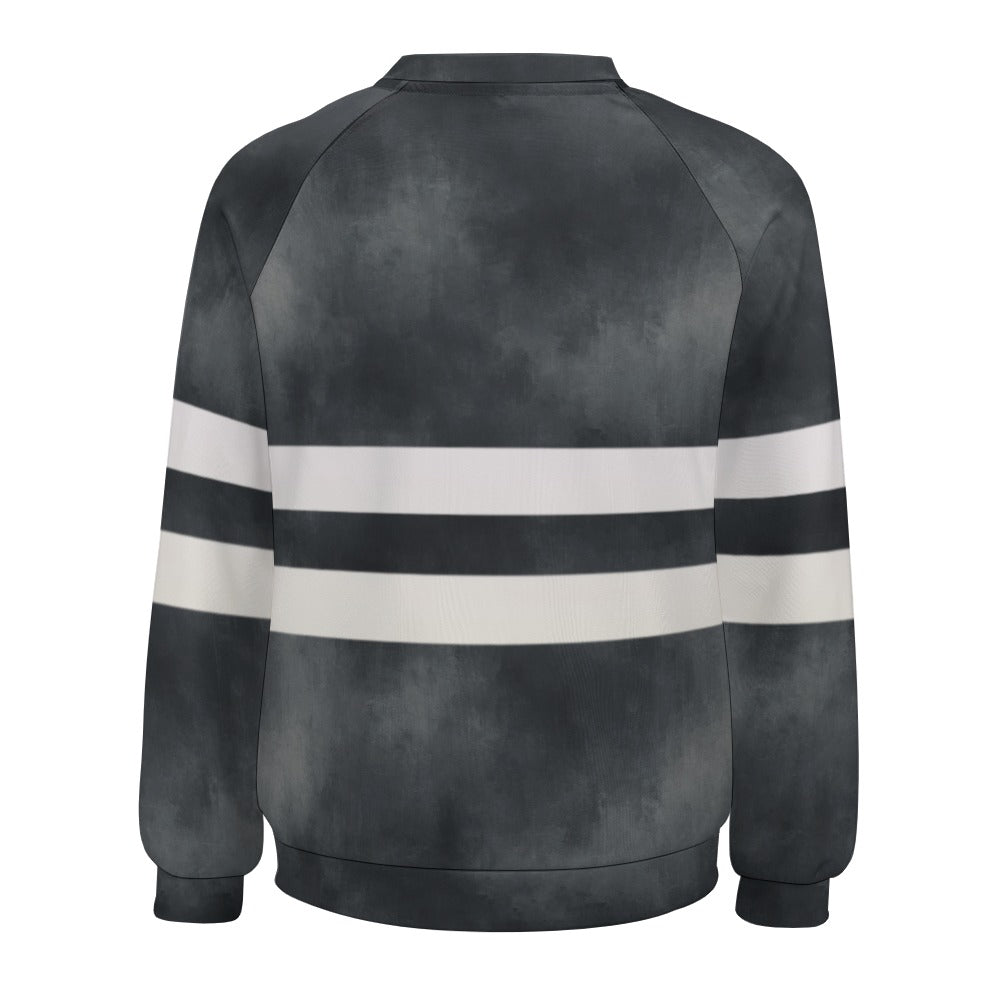 Vampire Art Retro Grunge Grey with Stripes Raglan Round Neck Sweater