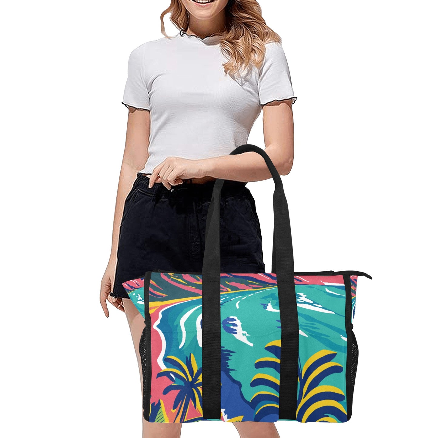 Vampire Art Retro Large Multi-pocket Beach Bag - Colourful Vintage Malibu