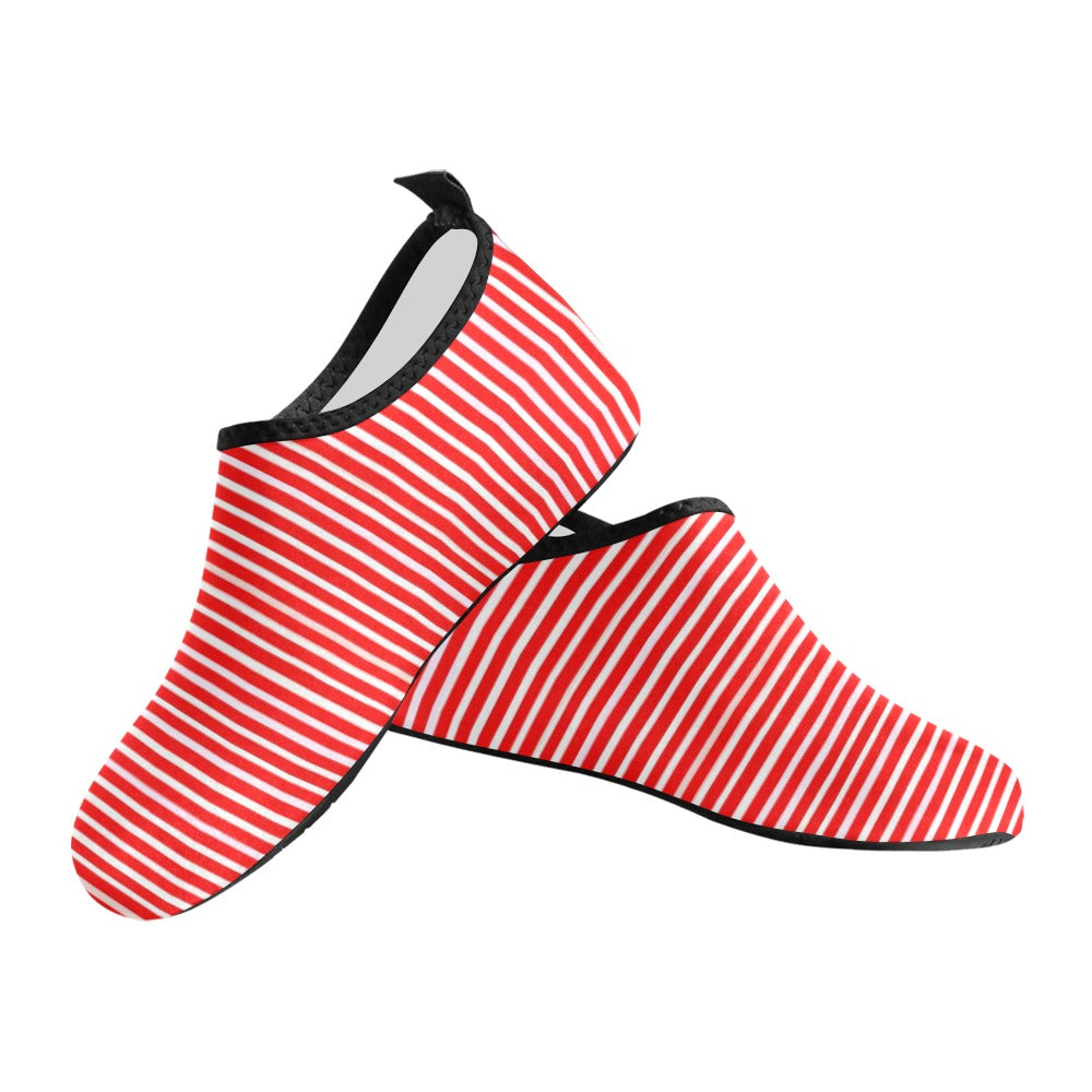 Vampire Art Retro Kid's Barefoot Aqua Shoes - Red and White Stripy