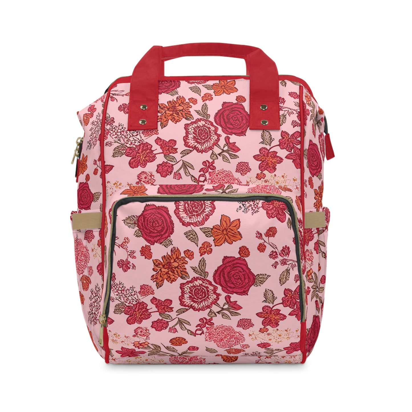 Vampire Art Multifunctional Baby Diaper Backpack Changing Bag - Vintage Cottagecore Floral Red