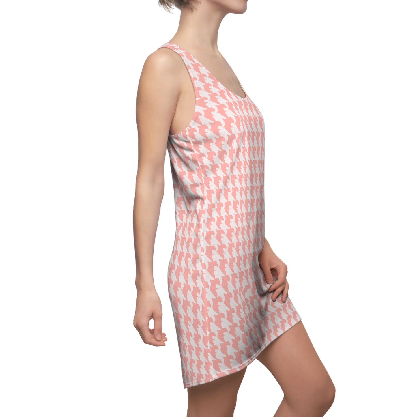 Vampire Art Grunge Goth Emo Preppy Coral Pink and White Houndstooth Women's Racerback Dress